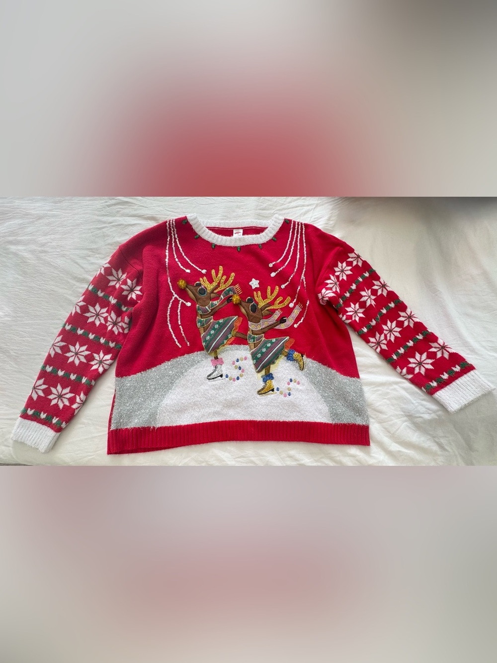 Ice Skating Reindeer Women’s Ugly Christmas Sweater 2X 20W/22W